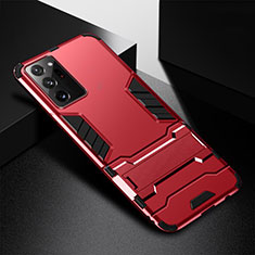 Coque Contour Silicone et Plastique Housse Etui Mat avec Support R01 pour Samsung Galaxy Note 20 Ultra 5G Rouge