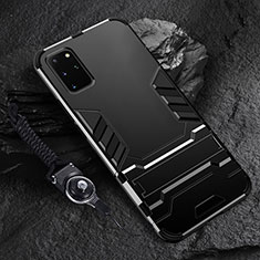 Coque Contour Silicone et Plastique Housse Etui Mat avec Support R01 pour Samsung Galaxy S20 Plus 5G Noir
