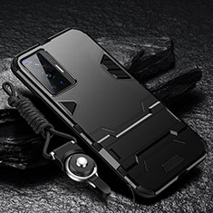Coque Contour Silicone et Plastique Housse Etui Mat avec Support R01 pour Vivo X70 Pro 5G Noir