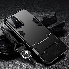 Coque Contour Silicone et Plastique Housse Etui Mat avec Support R01 pour Xiaomi Mi 11T Pro 5G Noir