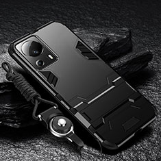 Coque Contour Silicone et Plastique Housse Etui Mat avec Support R01 pour Xiaomi Mi 12 Lite NE 5G Noir