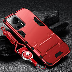 Coque Contour Silicone et Plastique Housse Etui Mat avec Support R01 pour Xiaomi Mi 13 Lite 5G Rouge