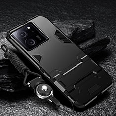 Coque Contour Silicone et Plastique Housse Etui Mat avec Support R01 pour Xiaomi Mi 13T 5G Noir