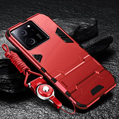 Coque Contour Silicone et Plastique Housse Etui Mat avec Support R01 pour Xiaomi Mi 13T 5G Rouge