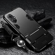 Coque Contour Silicone et Plastique Housse Etui Mat avec Support R01 pour Xiaomi Poco M4 5G Noir