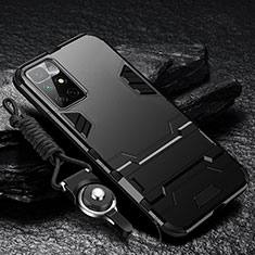 Coque Contour Silicone et Plastique Housse Etui Mat avec Support R01 pour Xiaomi Redmi 10 (2022) Noir