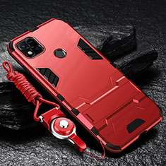 Coque Contour Silicone et Plastique Housse Etui Mat avec Support R01 pour Xiaomi Redmi 9C Rouge
