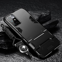 Coque Contour Silicone et Plastique Housse Etui Mat avec Support R01 pour Xiaomi Redmi Note 11 4G (2021) Noir