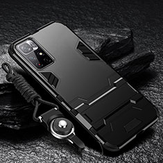 Coque Contour Silicone et Plastique Housse Etui Mat avec Support R01 pour Xiaomi Redmi Note 11 5G Noir