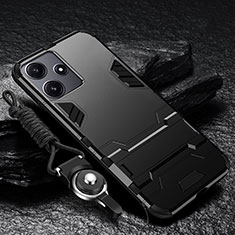 Coque Contour Silicone et Plastique Housse Etui Mat avec Support R01 pour Xiaomi Redmi Note 12R 5G Noir