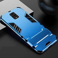Coque Contour Silicone et Plastique Housse Etui Mat avec Support R01 pour Xiaomi Redmi Note 9 Pro Bleu Ciel