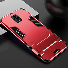 Coque Contour Silicone et Plastique Housse Etui Mat avec Support R01 pour Xiaomi Redmi Note 9 Pro Max Rouge