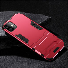 Coque Contour Silicone et Plastique Housse Etui Mat avec Support R02 pour Apple iPhone 11 Rouge