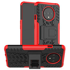 Coque Contour Silicone et Plastique Housse Etui Mat avec Support R02 pour OnePlus 7T Rouge