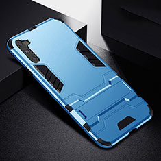 Coque Contour Silicone et Plastique Housse Etui Mat avec Support R02 pour Samsung Galaxy Note 10 5G Bleu Ciel