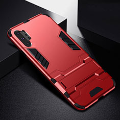 Coque Contour Silicone et Plastique Housse Etui Mat avec Support R02 pour Samsung Galaxy Note 10 Plus 5G Rouge
