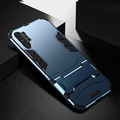 Coque Contour Silicone et Plastique Housse Etui Mat avec Support R02 pour Samsung Galaxy Note 10 Plus Bleu