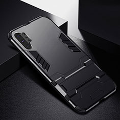 Coque Contour Silicone et Plastique Housse Etui Mat avec Support R02 pour Samsung Galaxy Note 10 Plus Noir