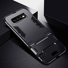 Coque Contour Silicone et Plastique Housse Etui Mat avec Support R02 pour Samsung Galaxy S10 5G Noir