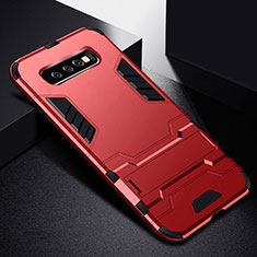 Coque Contour Silicone et Plastique Housse Etui Mat avec Support R02 pour Samsung Galaxy S10 5G Rouge