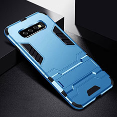 Coque Contour Silicone et Plastique Housse Etui Mat avec Support R02 pour Samsung Galaxy S10 Bleu