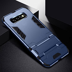 Coque Contour Silicone et Plastique Housse Etui Mat avec Support R02 pour Samsung Galaxy S10 Plus Bleu