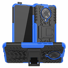 Coque Contour Silicone et Plastique Housse Etui Mat avec Support R02 pour Xiaomi Poco F2 Pro Bleu