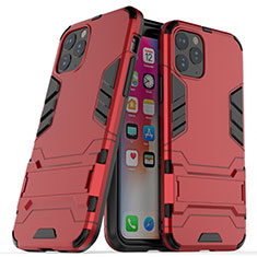 Coque Contour Silicone et Plastique Housse Etui Mat avec Support R03 pour Apple iPhone 11 Pro Max Rouge