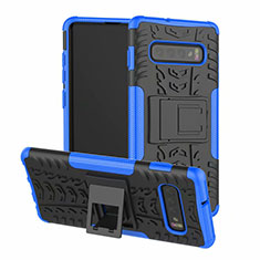 Coque Contour Silicone et Plastique Housse Etui Mat avec Support R03 pour Samsung Galaxy S10 5G Bleu