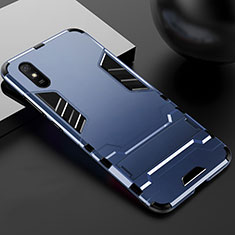 Coque Contour Silicone et Plastique Housse Etui Mat avec Support R03 pour Xiaomi Redmi 9i Bleu