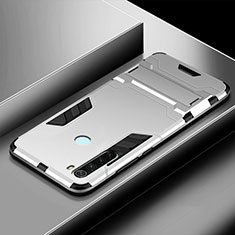 Coque Contour Silicone et Plastique Housse Etui Mat avec Support R03 pour Xiaomi Redmi Note 8 Argent