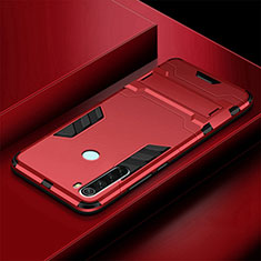Coque Contour Silicone et Plastique Housse Etui Mat avec Support R03 pour Xiaomi Redmi Note 8 Rouge