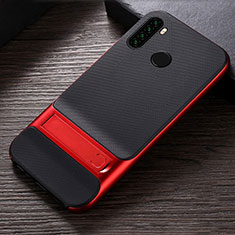 Coque Contour Silicone et Plastique Housse Etui Mat avec Support R04 pour Xiaomi Redmi Note 8 (2021) Rouge