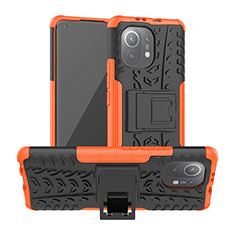 Coque Contour Silicone et Plastique Housse Etui Mat avec Support R06 pour Xiaomi Mi 11 5G Orange