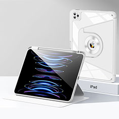 Coque Contour Silicone et Plastique Housse Etui Mat avec Support S01 pour Apple iPad Pro 12.9 (2020) Blanc
