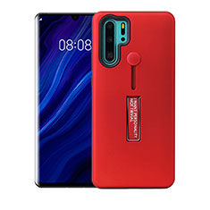 Coque Contour Silicone et Plastique Housse Etui Mat avec Support T01 pour Huawei P30 Pro New Edition Rouge