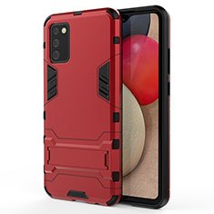 Coque Contour Silicone et Plastique Housse Etui Mat avec Support T01 pour Samsung Galaxy A03s Rouge