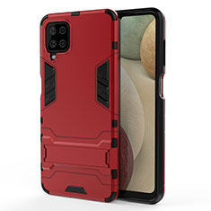 Coque Contour Silicone et Plastique Housse Etui Mat avec Support T01 pour Samsung Galaxy A12 Nacho Rouge