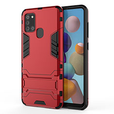 Coque Contour Silicone et Plastique Housse Etui Mat avec Support T01 pour Samsung Galaxy A21s Rouge