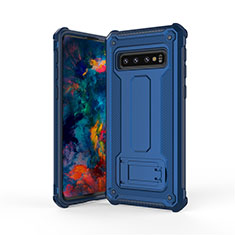Coque Contour Silicone et Plastique Housse Etui Mat avec Support T01 pour Samsung Galaxy S10 Bleu