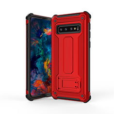 Coque Contour Silicone et Plastique Housse Etui Mat avec Support T01 pour Samsung Galaxy S10 Rouge