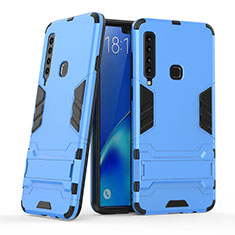 Coque Contour Silicone et Plastique Housse Etui Mat avec Support T03 pour Samsung Galaxy A9s Bleu Ciel