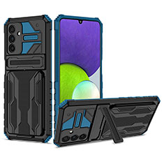 Coque Contour Silicone et Plastique Housse Etui Mat avec Support YF1 pour Samsung Galaxy A04s Bleu