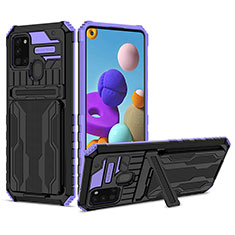 Coque Contour Silicone et Plastique Housse Etui Mat avec Support YF1 pour Samsung Galaxy A21s Violet