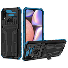 Coque Contour Silicone et Plastique Housse Etui Mat avec Support YF1 pour Samsung Galaxy M01s Bleu