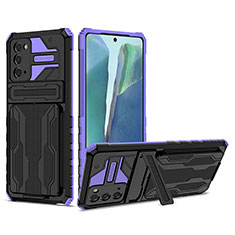 Coque Contour Silicone et Plastique Housse Etui Mat avec Support YF1 pour Samsung Galaxy Note 20 5G Violet
