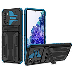 Coque Contour Silicone et Plastique Housse Etui Mat avec Support YF1 pour Samsung Galaxy S20 FE (2022) 5G Bleu