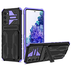 Coque Contour Silicone et Plastique Housse Etui Mat avec Support YF1 pour Samsung Galaxy S20 Lite 5G Violet
