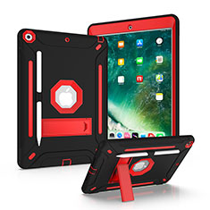 Coque Contour Silicone et Plastique Housse Etui Mat avec Support YJ1 pour Apple iPad 10.2 (2020) Rouge et Noir