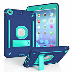 Coque Contour Silicone et Plastique Housse Etui Mat avec Support YJ2 pour Apple iPad Mini 3 Bleu
